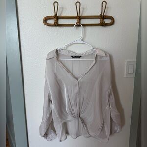 Zara Shimmery Taupe Twist-Front Blouse